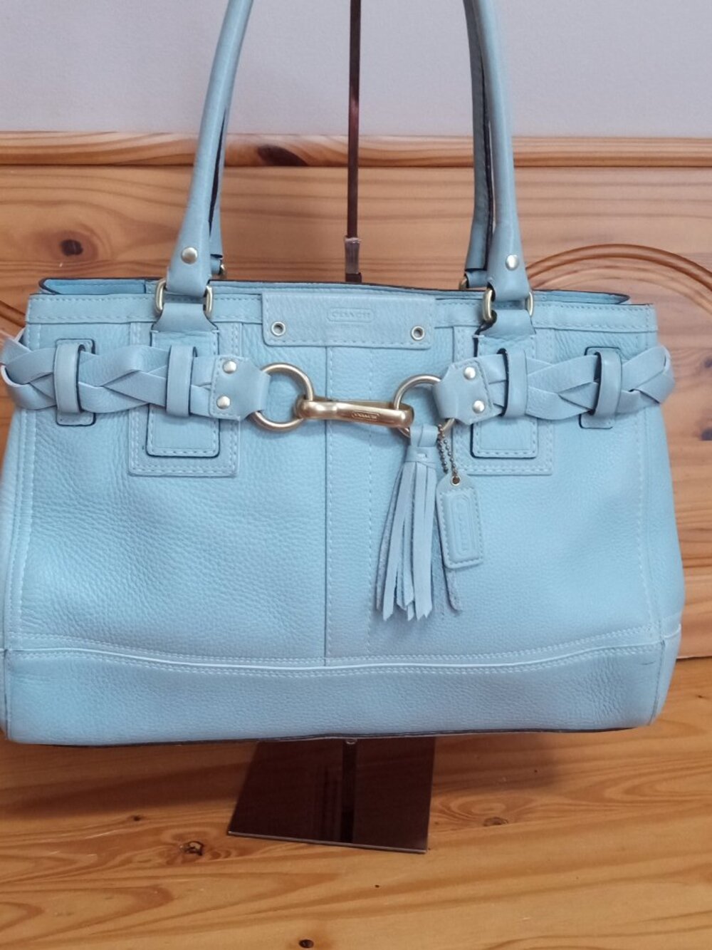 Rare Coach Baby Blue Hamptons Medium Carryall Purse with Dust Bag - Picture 14 of 15